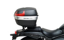 Ventura EVO-12 Bike-Pack Kit for Kawasaki Eliminator 500, 500SE (24->) includes a black EVO-12 pack, an Adjustable Pack-Rack (EVO-Rack) mounted on the bike, and a labeled black L-Bracket with screws.