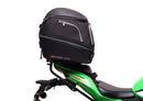 The Ventura EVO-12 Bike-Pack Kit for Kawasaki Ninja ZX-4RR, ZX-4R (25 - >) includes a black bike pack, rear Evo-Rack, sturdy metal L-Bracket with screws—all clearly labeled on a white background.