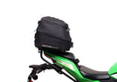 The Ventura EVO-12 Bike-Pack Kit for Kawasaki Ninja ZX-4RR, ZX-4R (25 - >) includes a black bike pack, rear Evo-Rack, sturdy metal L-Bracket with screws—all clearly labeled on a white background.