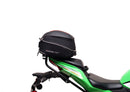 The Ventura EVO-12 Bike-Pack Kit for Kawasaki Ninja ZX-4RR, ZX-4R (25 - >) includes a black bike pack, rear Evo-Rack, sturdy metal L-Bracket with screws—all clearly labeled on a white background.