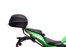 The Ventura EVO-12 Bike-Pack Kit for Kawasaki Ninja ZX-4RR, ZX-4R (25 - >) includes a black bike pack, rear Evo-Rack, sturdy metal L-Bracket with screws—all clearly labeled on a white background.