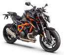 Image showing the Ventura EVO-12 Bike-Pack Kit for KTM 1390 Super Duke R (24->) with EVO-12 soft black bag, Evo-Rack metal luggage rack, and L-Bracket with screws (generic image). Fits Adjustable Pack-Rack systems.