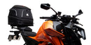 Image showing the Ventura EVO-12 Bike-Pack Kit for KTM 1390 Super Duke R (24->) with EVO-12 soft black bag, Evo-Rack metal luggage rack, and L-Bracket with screws (generic image). Fits Adjustable Pack-Rack systems.
