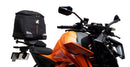 Image showing the Ventura EVO-12 Bike-Pack Kit for KTM 1390 Super Duke R (24->) with EVO-12 soft black bag, Evo-Rack metal luggage rack, and L-Bracket with screws (generic image). Fits Adjustable Pack-Rack systems.
