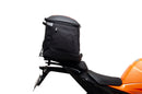 Image showing the Ventura EVO-12 Bike-Pack Kit for KTM 1390 Super Duke R (24->) with EVO-12 soft black bag, Evo-Rack metal luggage rack, and L-Bracket with screws (generic image). Fits Adjustable Pack-Rack systems.