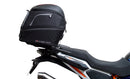 The image features a Ventura EVO-12 Bike-Pack Kit on a KTM 1290 Super Adventure R, S (21 - >) in black, including an adjustable Evo-Rack with an L-Bracket and screws for securing gear.