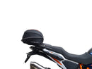 The image features a Ventura EVO-12 Bike-Pack Kit on a KTM 1290 Super Adventure R, S (21 - >) in black, including an adjustable Evo-Rack with an L-Bracket and screws for securing gear.