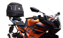 Ventura's EVO-12 Bike-Pack Kit for KTM RC 390 (22 ->) features a sleek black design with an orange stripe, an EVO-RACK for easy mounting, and an L-bracket with screws for seamless installation. It's perfect for riders seeking style and functionality.