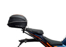 Ventura's EVO-12 Bike-Pack Kit for KTM RC 390 (22 ->) features a sleek black design with an orange stripe, an EVO-RACK for easy mounting, and an L-bracket with screws for seamless installation. It's perfect for riders seeking style and functionality.