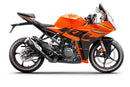 Ventura's EVO-12 Bike-Pack Kit for KTM RC 390 (22 ->) features a sleek black design with an orange stripe, an EVO-RACK for easy mounting, and an L-bracket with screws for seamless installation. It's perfect for riders seeking style and functionality.