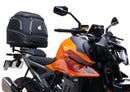 Image showing a Ventura EVO-12 Bike-Pack Kit for KTM 990 Duke (24 - >) with three components: EVO-12 pack bag, Evo-Rack mounted on the motorcycle, and L-brackets with screws. Generic image shown.