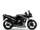 The Ventura EVO-12 Bike-Pack Kit for Kawasaki GPZ 500 (94-04) includes a black tail bag with a curved top, metal Evo-Rack, and black L-brackets with screws for easy installation.