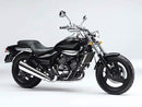 The image features a Ventura EVO-12 Bike-Pack Kit, with a sleek black and orange EVO-12 Pack and an Evo-Rack installed on a Kawasaki VN 250 Eliminator bike. An L-bracket with screws adds versatility, while the sport-inspired Evo-Rack design enhances any setup. The L-bracket label is generic.