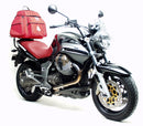 Image showcasing the Ventura EVO-12 Bike-Pack Kit with a sleek black EVO-12 pack, Evo-Rack, and L-Bracket with screws. Each part is labeled clearly; the L-Bracket uses a "Generic Image." Designed for Moto Guzzi 850 Breva (07-08).
