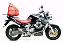 Image showcasing the Ventura EVO-12 Bike-Pack Kit with a sleek black EVO-12 pack, Evo-Rack, and L-Bracket with screws. Each part is labeled clearly; the L-Bracket uses a "Generic Image." Designed for Moto Guzzi 850 Breva (07-08).