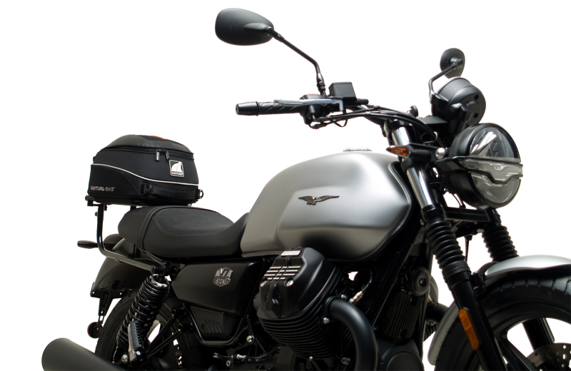 The image showcases the Moto Guzzi V7 Special (21 ->) Bike-Pack Kit by Ventura, featuring an EVO-12 pack and adaptable EVO-RACK, along with a generic image of an L-bracket with screws.