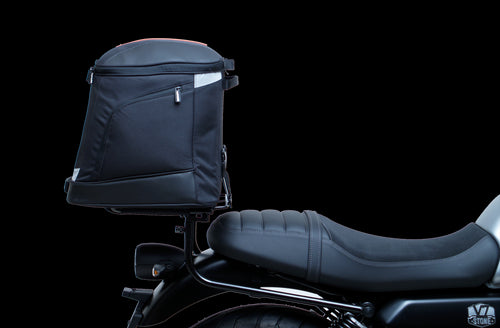 The image showcases the Moto Guzzi V7 Special (21 ->) Bike-Pack Kit by Ventura, featuring an EVO-12 pack and adaptable EVO-RACK, along with a generic image of an L-bracket with screws.