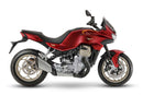 The Ventura EVO-12 Bike-Pack Kit for Moto Guzzi V100, V100S Mandello (22 - >) includes a black EVO-12 pack, a black Evo-Rack or Adjustable Pack-Rack mounted on the motorcycle, and an image of a labeled L-bracket with hardware.