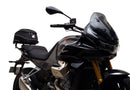 The Ventura EVO-12 Bike-Pack Kit for Moto Guzzi V100, V100S Mandello (22 - >) includes a black EVO-12 pack, a black Evo-Rack or Adjustable Pack-Rack mounted on the motorcycle, and an image of a labeled L-bracket with hardware.