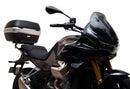 The Ventura EVO-12 Bike-Pack Kit for Moto Guzzi V100, V100S Mandello (22 - >) includes a black EVO-12 pack, a black Evo-Rack or Adjustable Pack-Rack mounted on the motorcycle, and an image of a labeled L-bracket with hardware.