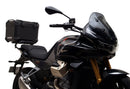 The Ventura EVO-12 Bike-Pack Kit for Moto Guzzi V100, V100S Mandello (22 - >) includes a black EVO-12 pack, a black Evo-Rack or Adjustable Pack-Rack mounted on the motorcycle, and an image of a labeled L-bracket with hardware.