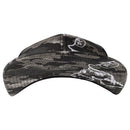 The Metal Mulisha Tough Snapback is a camouflage-patterned hat featuring an embroidered white skull with a beard and an OG Helmet design on the front panel. This cap includes a flat brim and black mesh detailing on the sides, perfectly capturing Metal Mulisha's bold style.