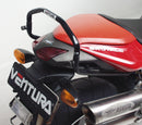 The Ventura EVO-12 kit for the MV Agusta 910 F4 Brutale S, R (2007) includes a sleek black bike-pack, an adjustable pack-rack seamlessly attached to the bike, and an L-bracket with screws for easy installation.