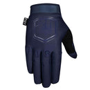 The FIST NAVY STOCKER GLOVE features "FIST" on the fingers, a hexagonal raised logo, and a black wrist tag. With a fitted design and black thumb detail, these navy blue touch screen MTB gloves are perfect for any ride.