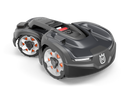 The Husqvarna Automower® 435X AWD is a sleek, black robotic lawn mower with large wheels, orange accents, the Husqvarna logo on the front, and all-wheel drive for automated grass cutting and superior maneuverability.