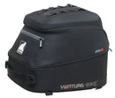 A black EVO-22 JET-STREAM III motorcycle tail bag from Ventura, featuring a logo and "VENTURA-BIKE" on the side. Its curved design includes zippers and straps for attachment, delivering a sleek, modern look.