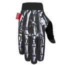 The SETH ENSLOW PAIN & LOVE GLOVE by FIST features a black design with a white skeleton hand on top, "FIST" printed across the fingers, and a red "FIST" side tag—ideal for MTB glove enthusiasts seeking both style and grip.