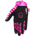 The FIST CAROLINE BUCHANAN - PINK ZEBRA GLOVE is a single MTB glove with a pink and light pink wavy zebra pattern, black thumb material, and "FIST" printed across the fingers.