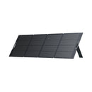 The BLUETTI PV350 Foldable Solar Panels, in black, feature a four-segment design on a support frame for optimal sunlight capture. With sleek aesthetics, they offer portable solar power solutions and seamlessly integrate with BLUETTI Power Stations for enhanced performance.