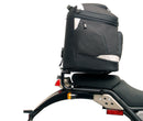 Image displaying Ventura's EVO-12 Bike-Pack Kit for the Royal Enfield Himalayan 410 (17->) includes a black Adjustable Pack-Rack, a metal Evo-Rack mounted on a bike, and an L-Bracket with screws.