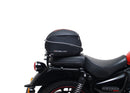 The image showcases the "Royal Enfield Meteor 350 (21 - >)," featuring a sleek black bike pack with a logo, sturdy Evo-Rack, and L-Bracket. Each component, including screws and pannier support, is labeled in vivid red text for easy identification by Ventura.