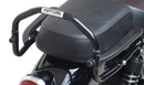 The image showcases the "Royal Enfield Meteor 350 (21 - >)," featuring a sleek black bike pack with a logo, sturdy Evo-Rack, and L-Bracket. Each component, including screws and pannier support, is labeled in vivid red text for easy identification by Ventura.
