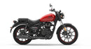 The image showcases the "Royal Enfield Meteor 350 (21 - >)," featuring a sleek black bike pack with a logo, sturdy Evo-Rack, and L-Bracket. Each component, including screws and pannier support, is labeled in vivid red text for easy identification by Ventura.