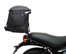 The Ventura EVO-12 Bike-Pack Kit for the Royal Enfield Hunter 350 (22 ->) includes a black soft-sided pack, an Adjustable Pack-Rack with mounting points, and an L-Bracket with screws and assembly parts.