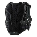 The Troy Lee Designs ROCKFIGHT CHEST PROTECTOR BLACK | YOUTH offers CE EN14021 impact protection with adjustable straps and ventilation holes, making it ideal for kids in sports or motocross. Shown against a white background.