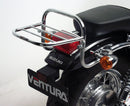Image showing Ventura EVO-12 Pack, Evo-Rack mounted on a Suzuki VS 800 GLP M-V Intruder (91-04), and L-Bracket with screws. Each is labeled and ideal for use with Top-Box Rack systems.