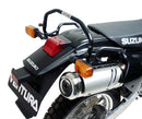 The image displays the EVO-12 Bike-Pack Kit from Ventura, featuring a versatile black EVO-12 Pack, an adjustable EVO-Rack mounted on a Suzuki DR 650 SE (97 - >), and an L-Bracket with screws arranged below. Each component is clearly labeled with its name.