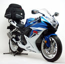Ventura EVO-12 Bike-Pack Kit for Suzuki GSXR 750 (11–>), includes a black EVO-12 Pack, Evo-Rack rear rack, L-brackets with screws—labels: EVO-12 Pack, Adjustable Pack-Rack (Generic Image).