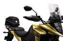 Image showing components of the Ventura EVO-12 Bike-Pack Kit for Suzuki V-Strom 250SX (23->): a black EVO-12 pack, Evo-Rack Adjustable Pack-Rack on a motorcycle, and labeled L-brackets with screws. Each item is individually labeled.