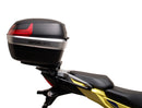 Image showing components of the Ventura EVO-12 Bike-Pack Kit for Suzuki V-Strom 250SX (23->): a black EVO-12 pack, Evo-Rack Adjustable Pack-Rack on a motorcycle, and labeled L-brackets with screws. Each item is individually labeled.