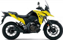 Image showing components of the Ventura EVO-12 Bike-Pack Kit for Suzuki V-Strom 250SX (23->): a black EVO-12 pack, Evo-Rack Adjustable Pack-Rack on a motorcycle, and labeled L-brackets with screws. Each item is individually labeled.