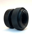Close-up of the BMW Shaft Drive Type Adapter for Rabaconda Street against a white background. The black adapter, compatible with BMW shaft drive wheels, features a textured surface and a visible threaded interior marked at 17mm.
