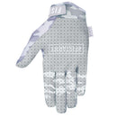 The SNOW CAMO BREEZER GLOVE by FIST is a lightweight mesh glove in blue and gray camo, featuring "FIST" printed across the knuckles and a branded fabric tab—perfect for motocross.