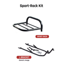 The image showcases the Ventura EVO-12 Bike-Pack Kit complete with a black EVO-12 Pack, versatile EVO-Rack rear bike rack, and durable L-Bracket with mounting hardware, ideal for adventure lovers using the Suzuki CS 125 D.