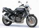 Ventura Suzuki GSF 400 P Bandit (89 >) Bike-Pack Kit with EVO-12 pack, Adjustable Pack-Rack on a motorcycle, and generic L-Bracket image showing screws/hardware. All items are clearly labeled in red boxes.