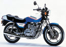 Image showing the Ventura EVO-12 Bike-Pack Kit on a Suzuki GSX 400 F Katana, with an EVO-12 pack, Evo-Rack mounted on the bike, and a labeled image of an L-bracket with screws and parts for easy identification.